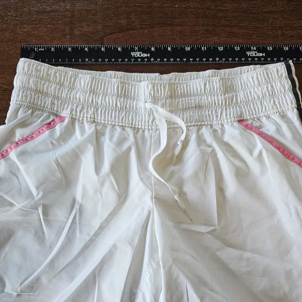 Womens Nike Shorts Long White Pink Black Stripes Drawstring Inner Lining Size L